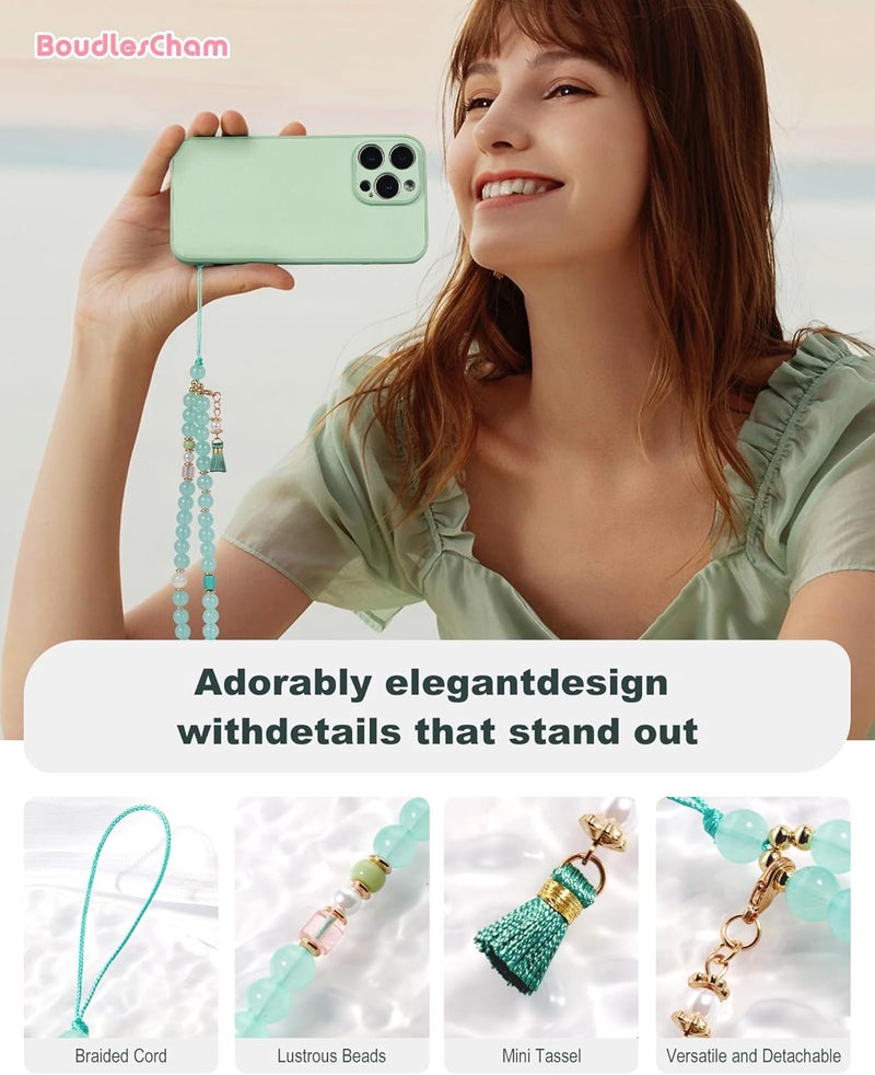 BoudlesCham Phone Charm – Cute Pearl Beaded Wrist Strap for Women, Aesthetic Phone Chain Wristlet for iPhone, Pixel, Camera & More, Perfect for Gifts, Birthdays & Holidays(Lake Blue) - Image 3